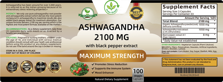 Standardized Natural Raw 2.5% 5% 10% Withanolides Certified Organic Ashwagandha Root Extract Capsules Ashwagandha Powder