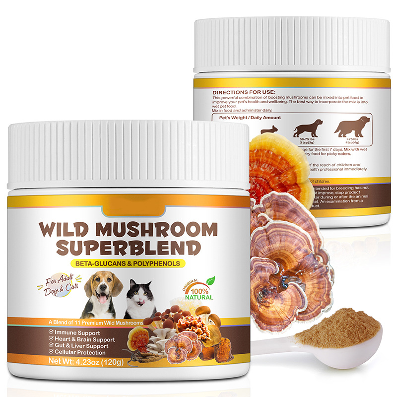 OEM/ODM Dog Immune Support Cell Protection Organic Mushroom Powder Supplement 11 Premium Wild Mushrooms Extract Blend Heart