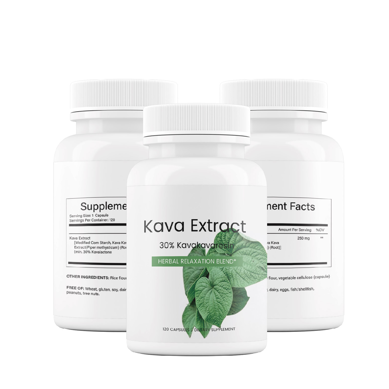 Kava Extract 250mg 30% Kavalactone Capsules 120ct Herbal Relaxation Support OEM