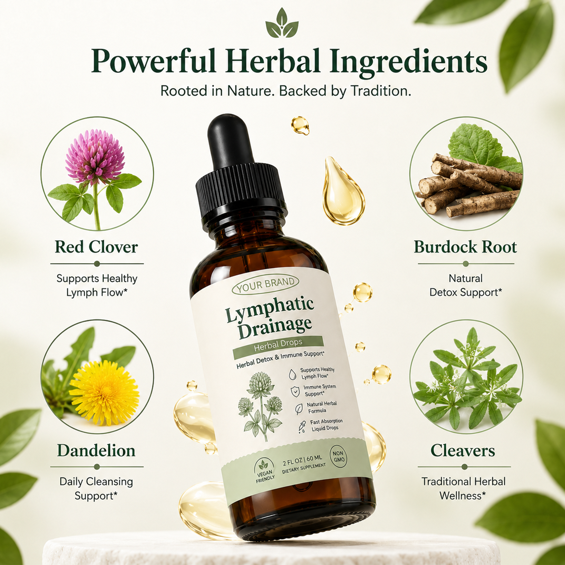 Lymphatic Drainage Herbal Supplements Containing Dandelion Burdock Root Oral Liquid Drops For Supports Healthy Lymph Flow Detox
