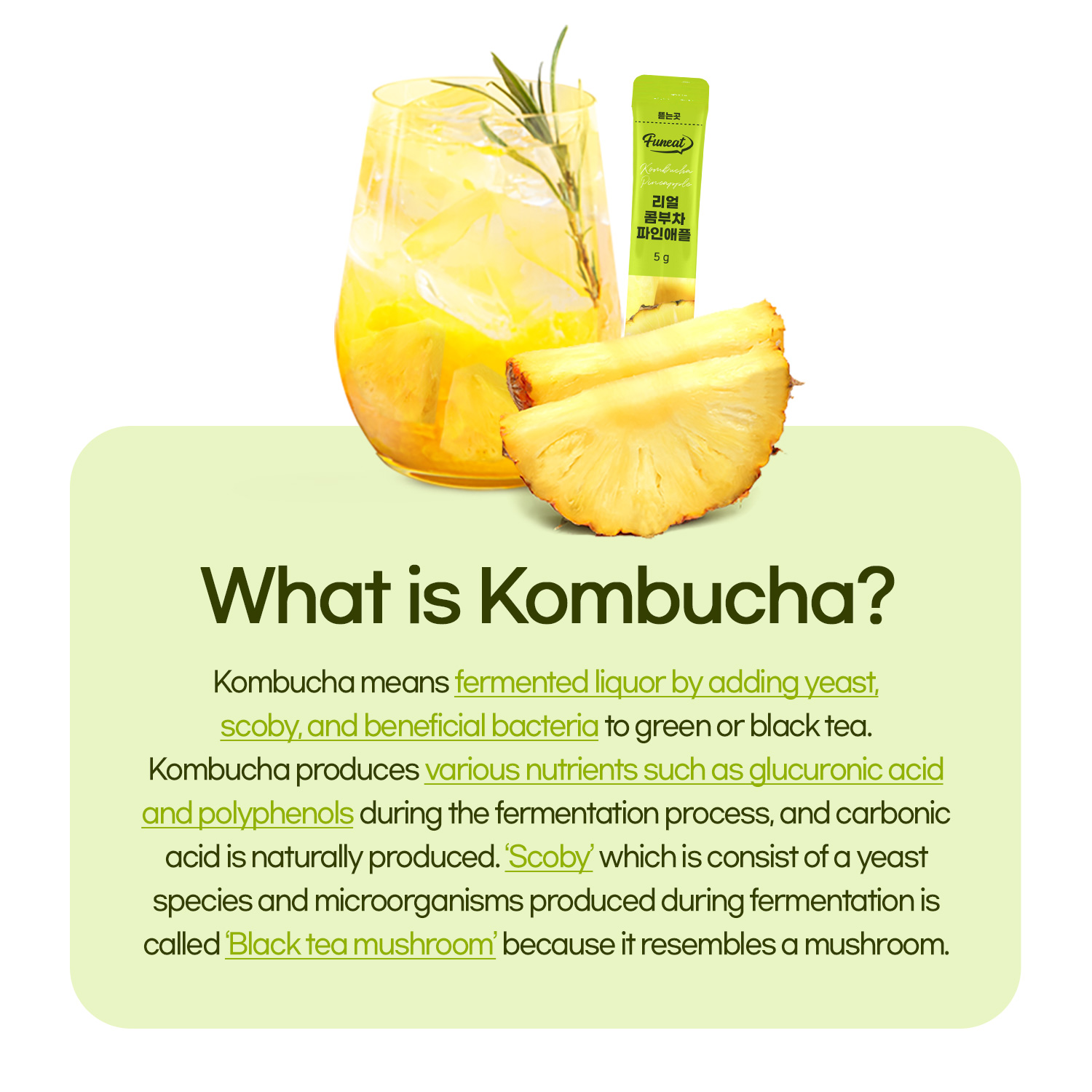 Best Selling Diet Food Funeat Real Kombucha Pineapple Flavor Detox Drink Probiotics Slimming Tea Diet Fermented Tea Yeast