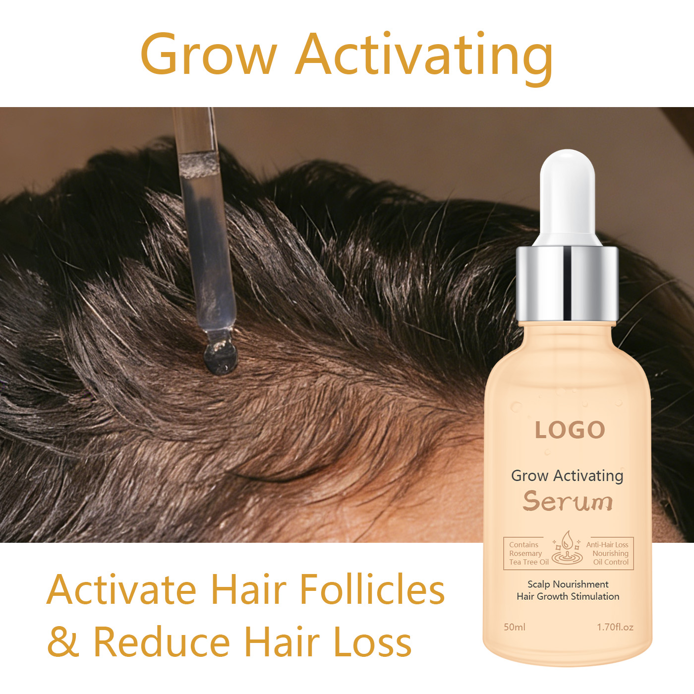 Factory-Customized Natural Rosemary &amp; Organic Tea Tree Oil Hair Growth Serum For Hair Regrowth And Scalp Nourishment