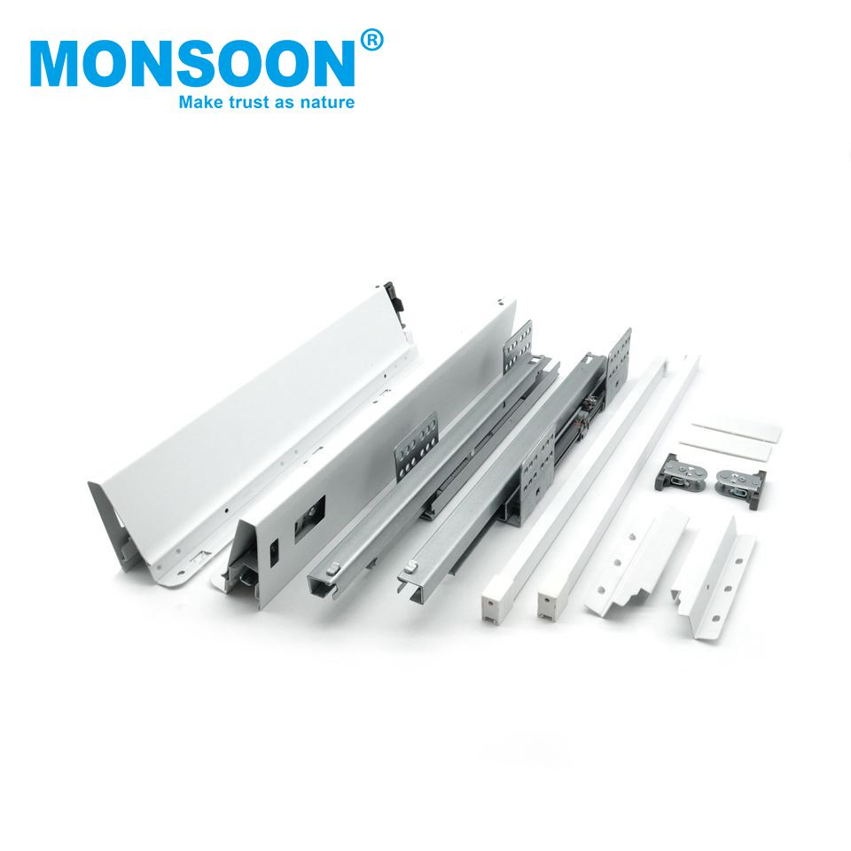 Furniture Fittings Heavy Duty Double Wall Slide Slim Box Soft Closing blue Zinc Plated Metal Box Ultrabox Drawer System