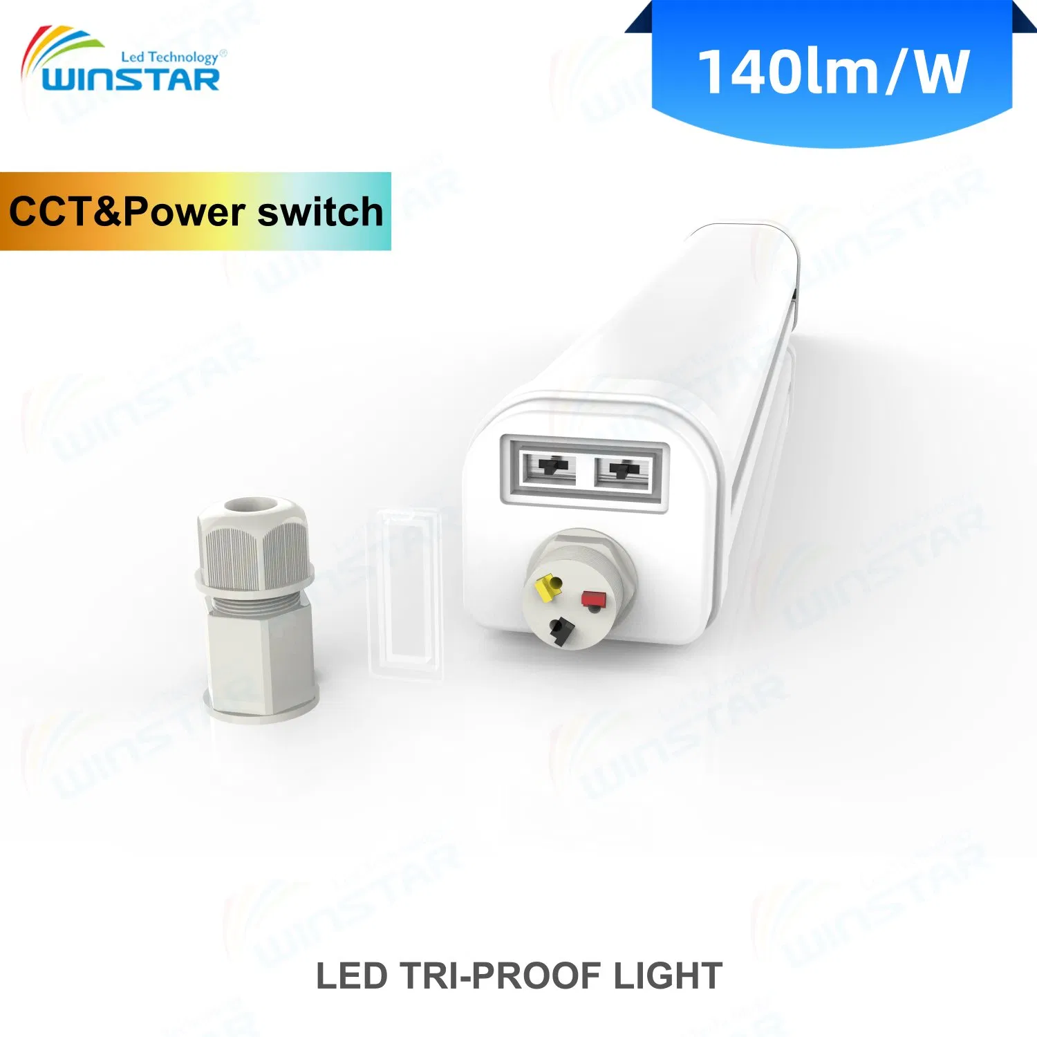 Ultra-Efficient 160lm/W Field-Configurable IP65 LED Tri-Proof Linear Light 3 CCT Adjustable Via End-Cap Full PC Housing Parking Garage Industrial Facility CE