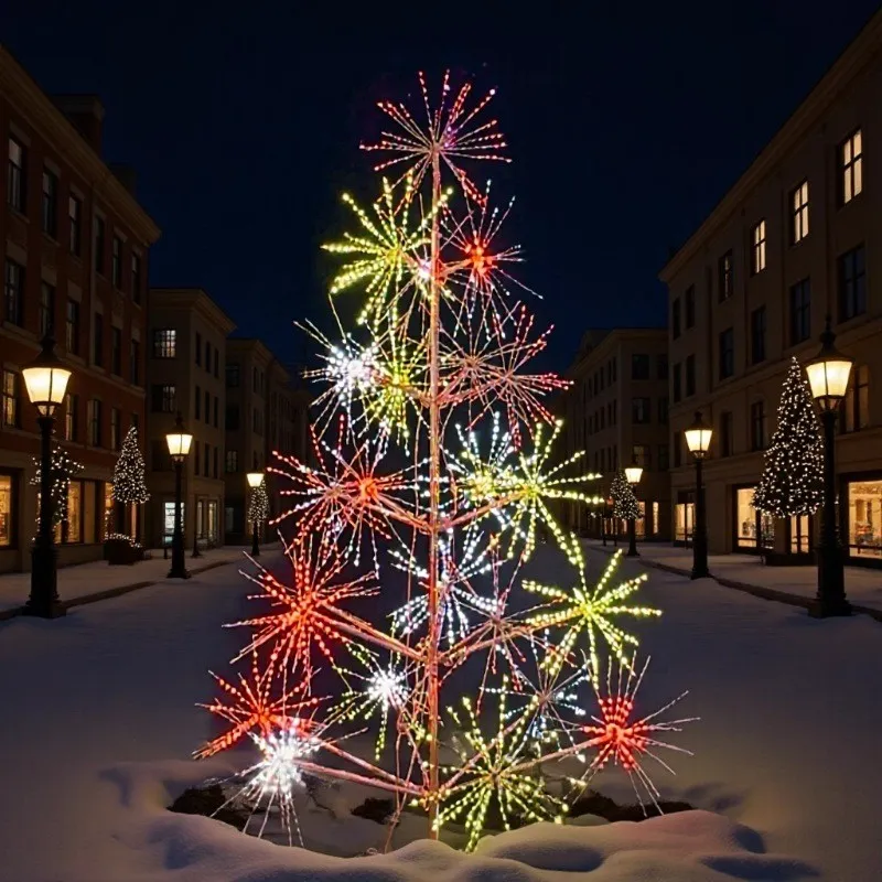 Outdoor LED Christmas Decoration 12V RGB Fireworks Tree Motif Landscape Lighting for Street