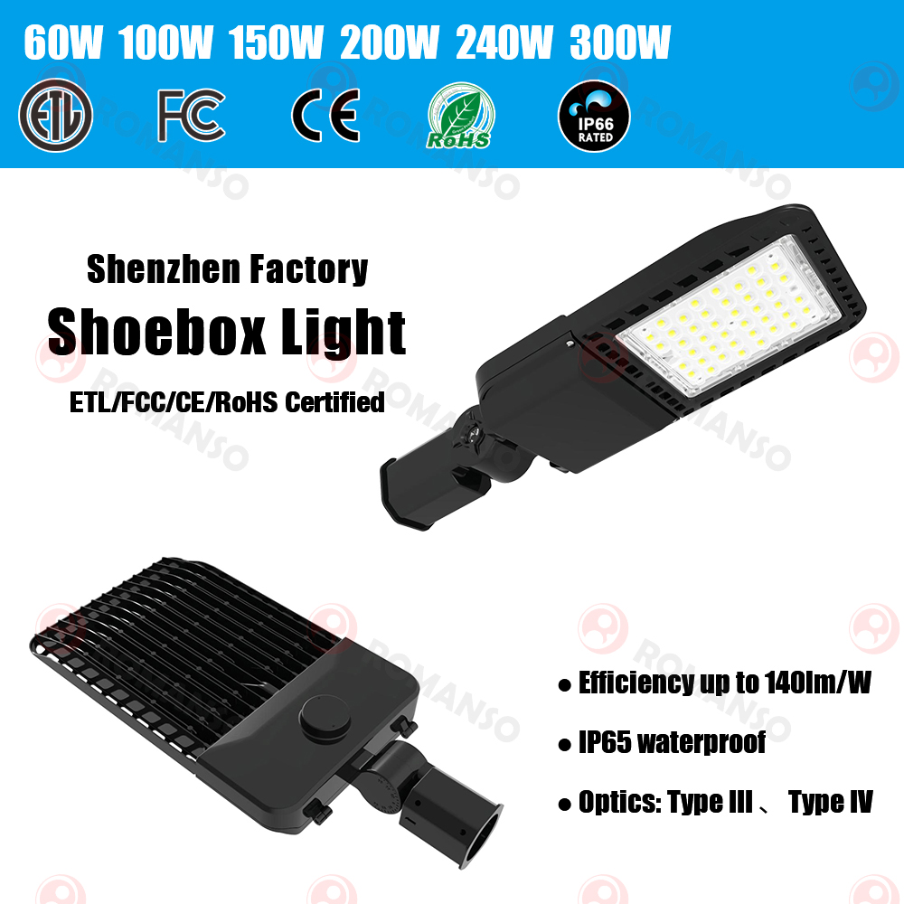 Led Street Light Shoebox Area Light 100W 150W 200W 240W 300W IP66 Waterproof Led Parking Lot Lighting