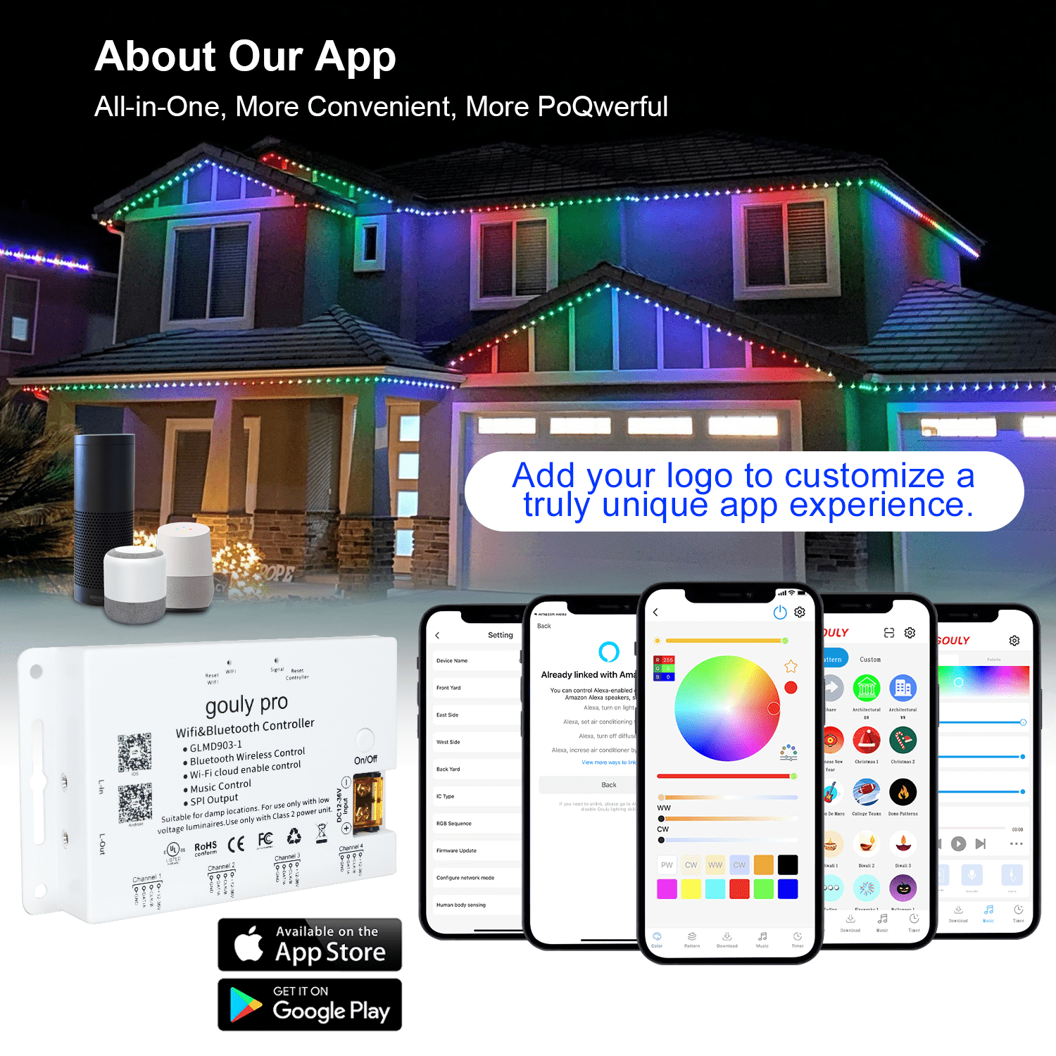 Gouly Permanent Outdoor LED Pixel Lights 24V RGBW With Aluminum Track IP68 Smart App Control for Christmas House Roof Lighting