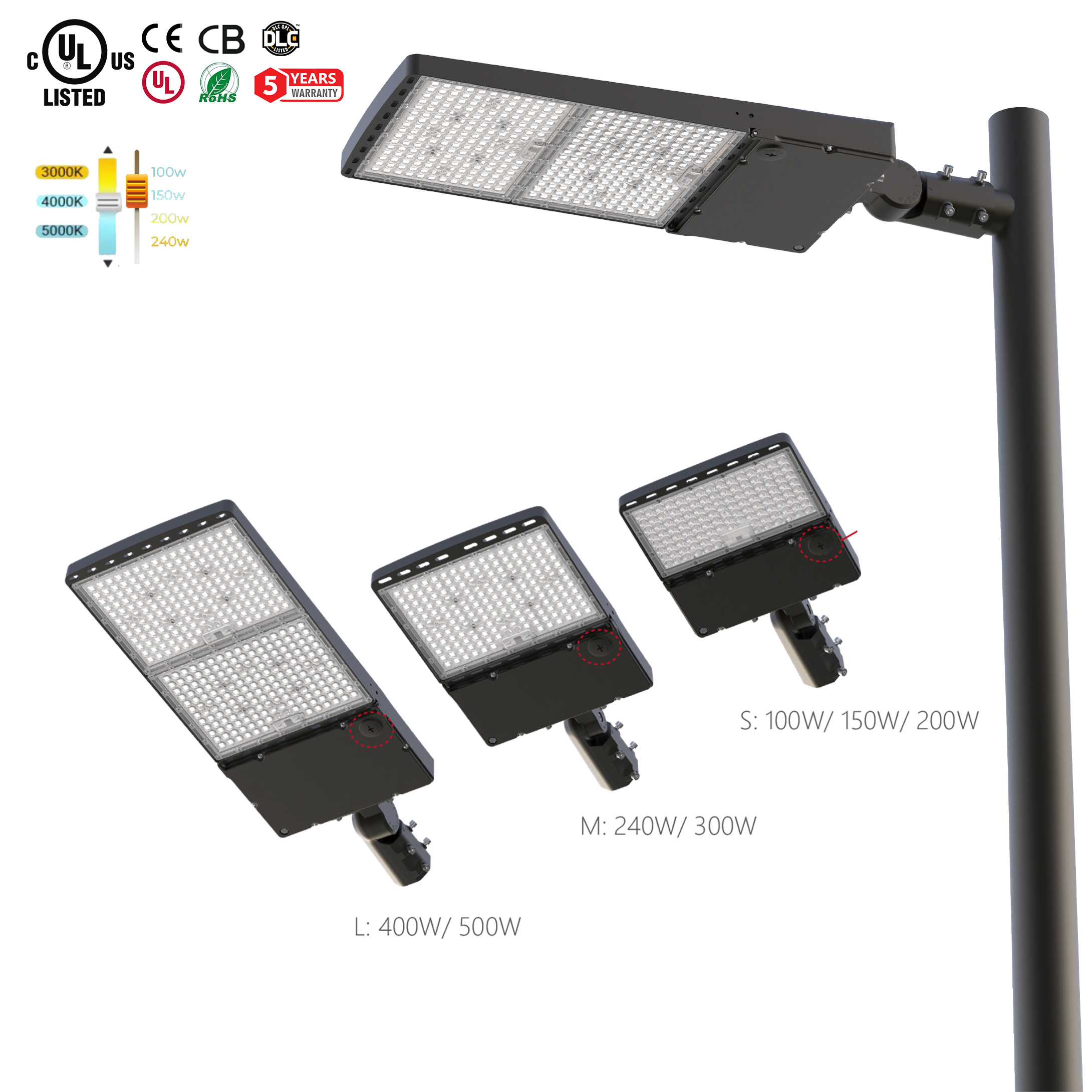 LED Area Parking Lot Shoebox Street Light 100W 150W 200W 240W 300W 400W 500W Led Street Light CE UL 160LM LED Outdoor Lighting