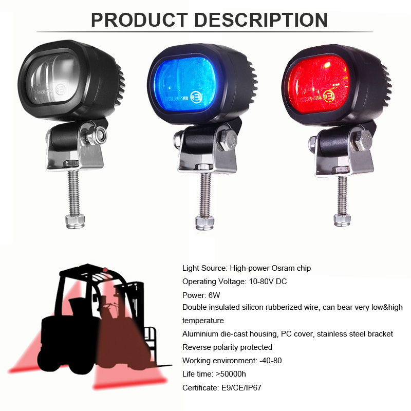 Hot 10-80V DC Led Red Zone Danger Area Warning Light. Blue Line Safety Lights Warehouse Forklift Safety Halo System