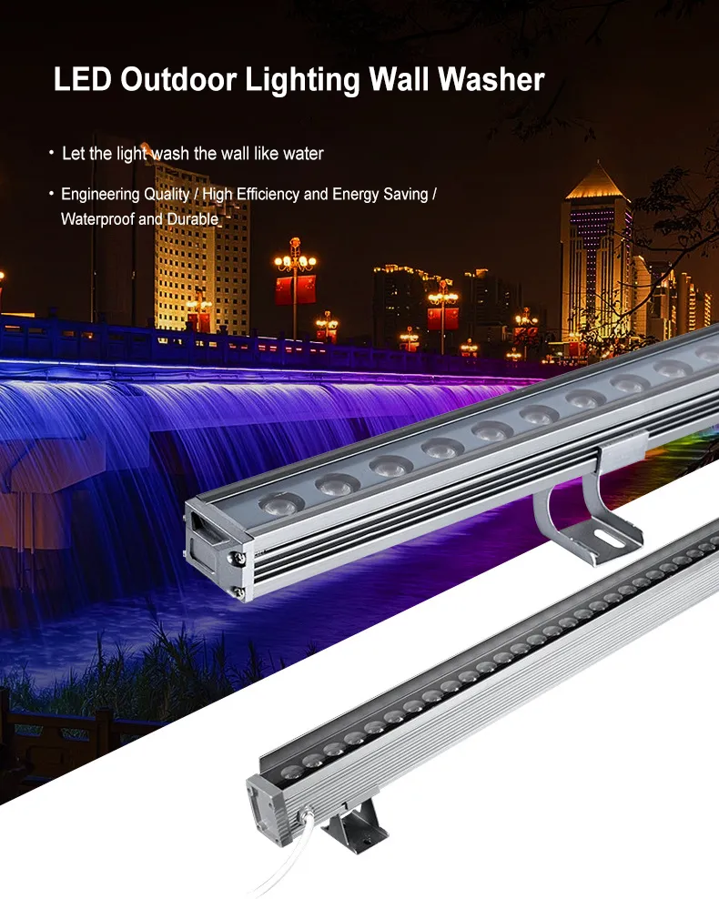 Exterior RGB Aluminum Wall Washer Light IP65 Waterproof Outdoor LED Linear Commercial Building Wall Wash Lighting