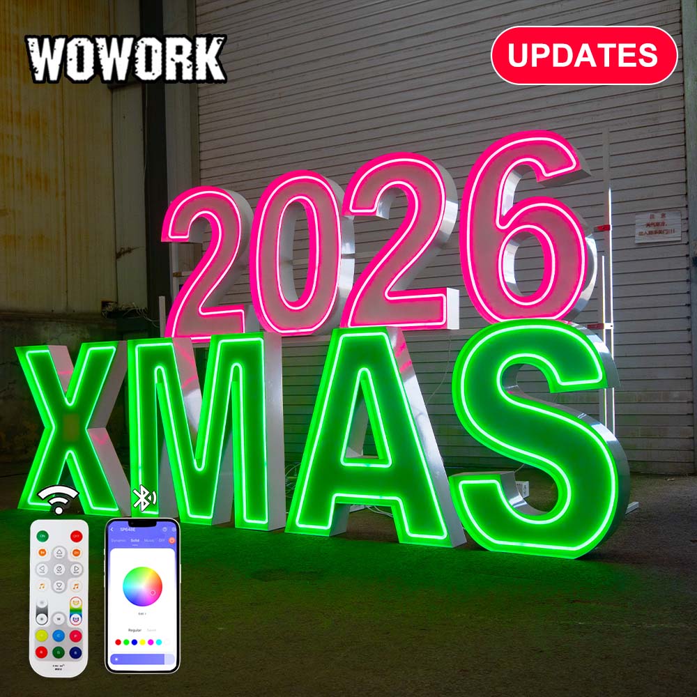 Metal RGB Led 3ft 4ft 5ft 120cm Giant Large Light Up Big Neon Marquee Letter Number Stackable For Wedding Party Event Decoration