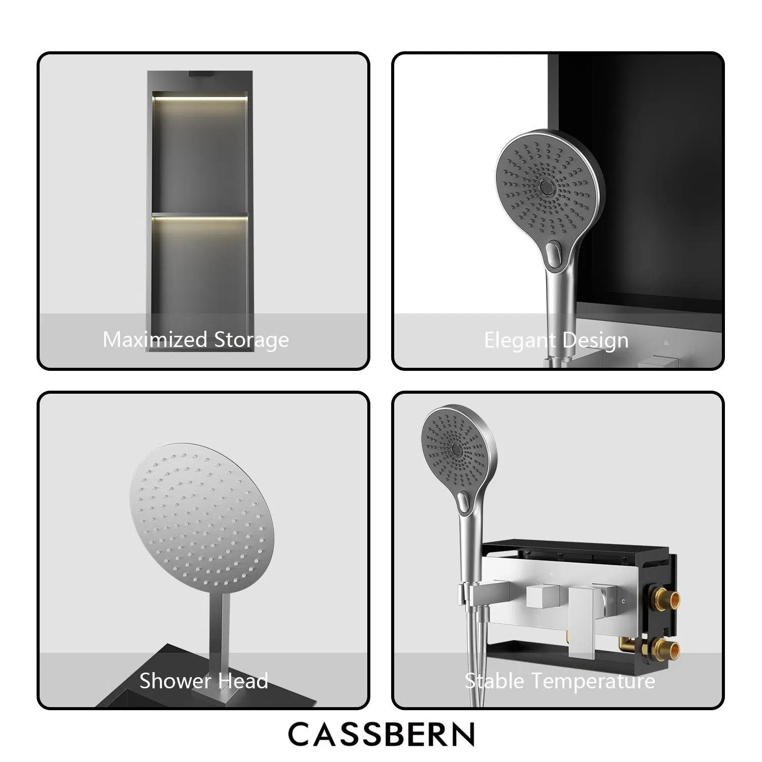 Thermostatic Niche Shower Head Cleaning System with Rainfall Handheld Spray
