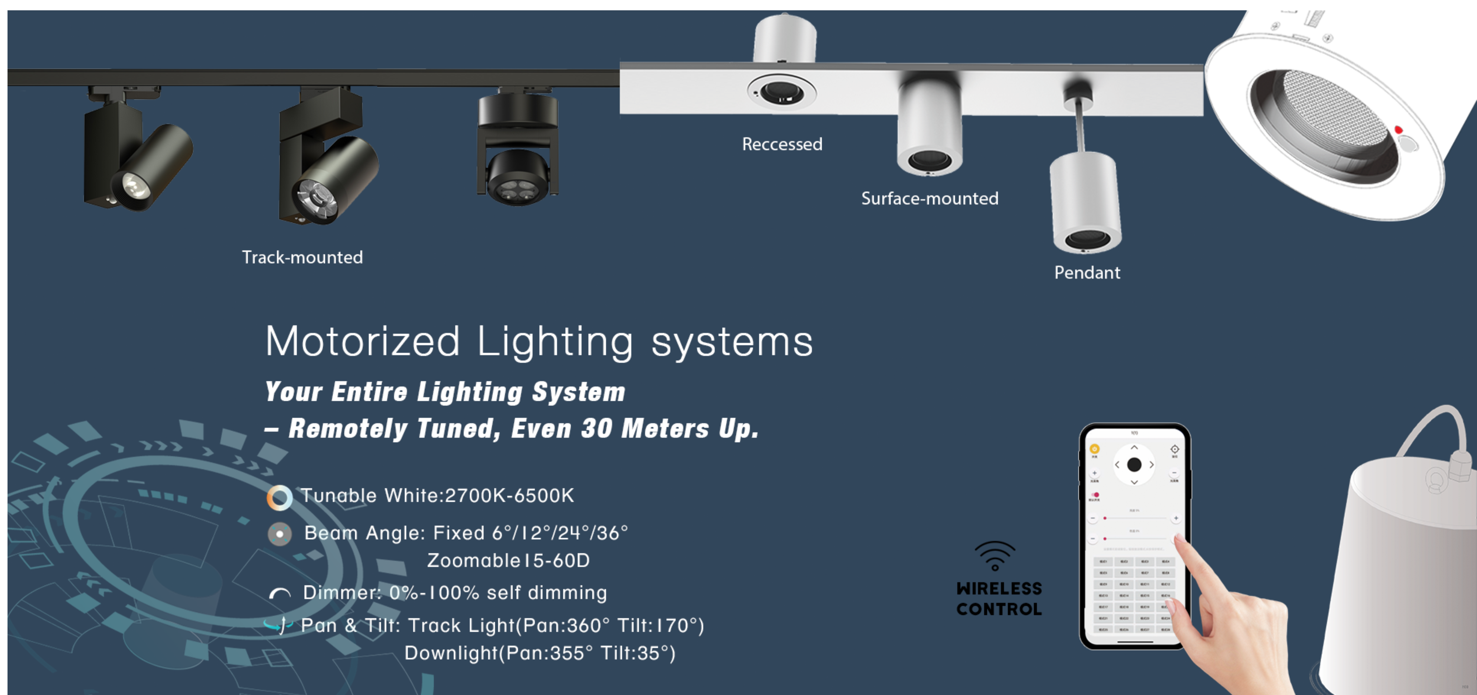 Modern Motorized COB LED Track Lights Rail System 10-50 Zoom Beam Angle 2700K-6500K Color Temperature High CRI 95 Commercial Use