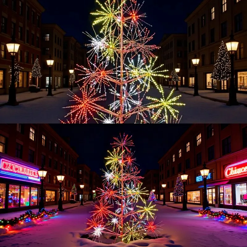 Outdoor LED Christmas Decoration 12V RGB Fireworks Tree Motif Landscape Lighting for Street