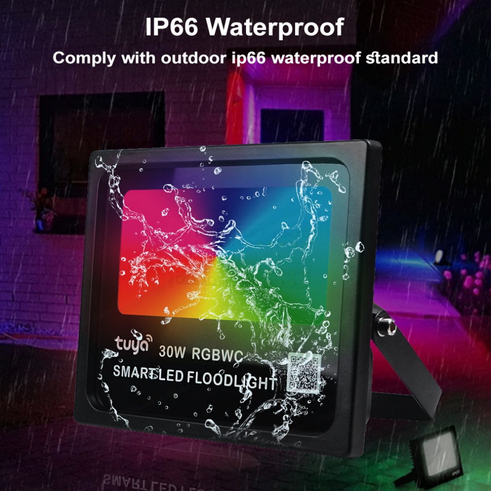 30W Intelligent RGBW LED Flood Light High Brightness IP66 Outdoor Aluminum Shell 120 Beam Angle Multi-Color Smart Lighting