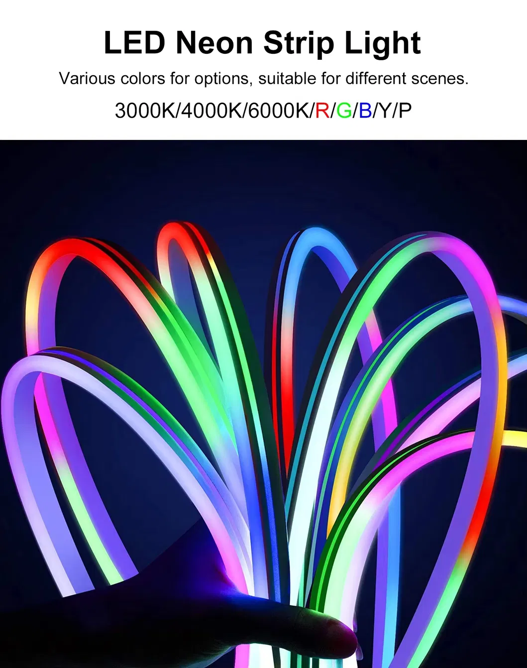 Flexible RGB LED Neon Strip Lighting with 12 Colors for Decorative Ambiance