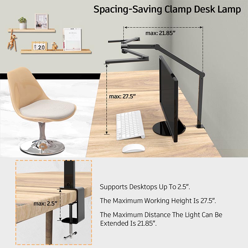 Luxury Office Home Hotel Reading Room Design Monitor Desktop Screen Swing Arm Metal Led Desk Lamp Table Light