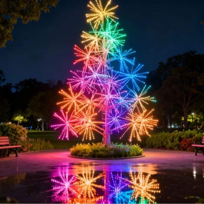 Outdoor LED Christmas Decoration 12V RGB Fireworks Tree Motif Landscape Lighting for Street