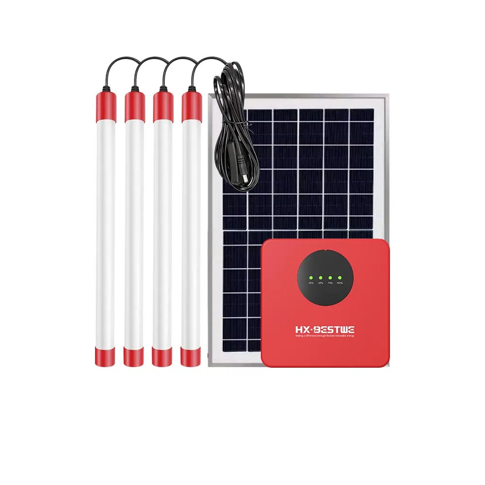 Bestwe Energy Efficient Solar Outdoor Indoor 4 LED Lamp Lighting Power System