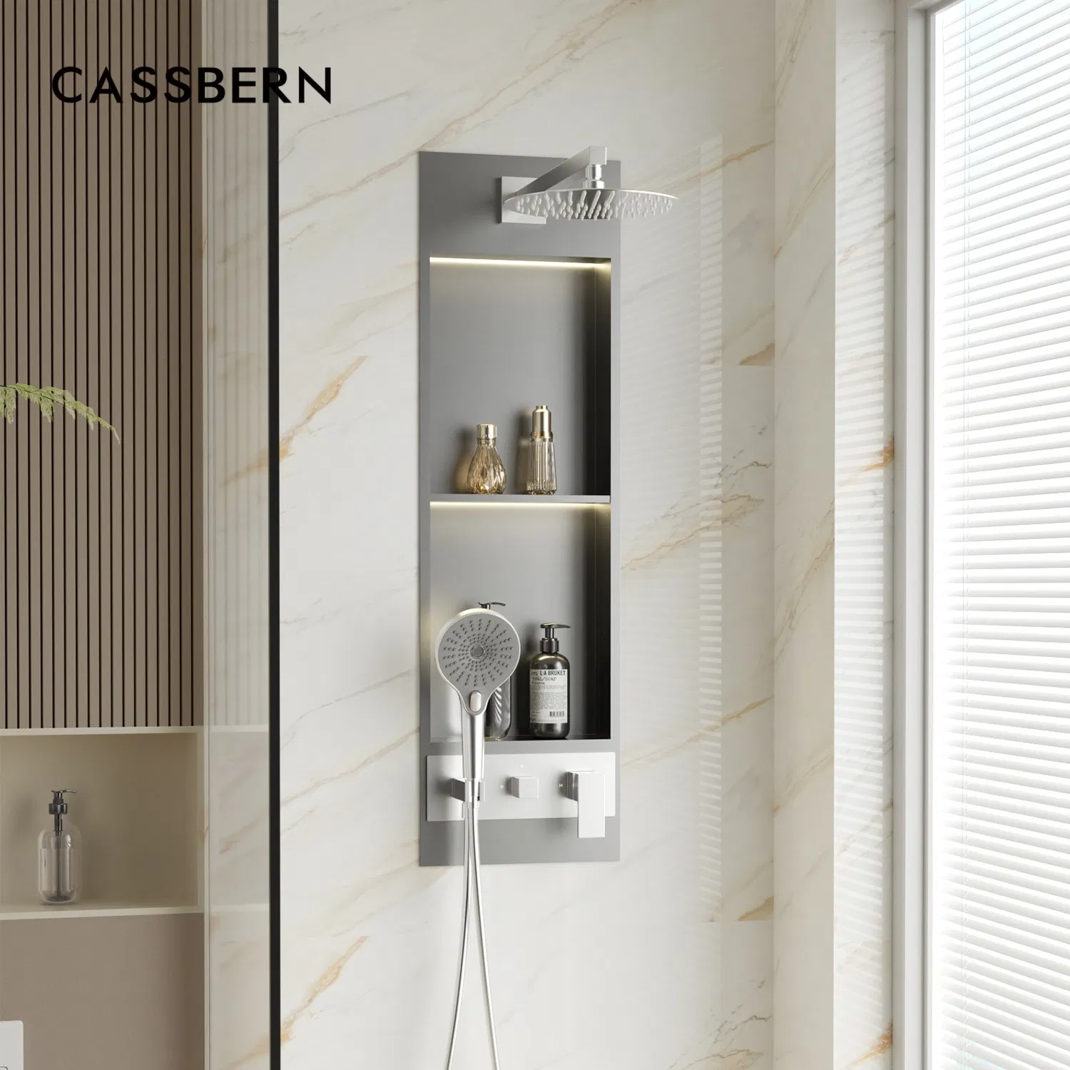 Thermostatic Niche Shower Head Cleaning System with Rainfall Handheld Spray