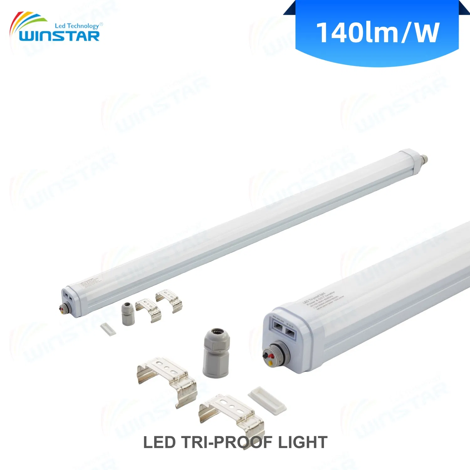 Ultra-Efficient 160lm/W Field-Configurable IP65 LED Tri-Proof Linear Light 3 CCT Adjustable Via End-Cap Full PC Housing Parking Garage Industrial Facility CE