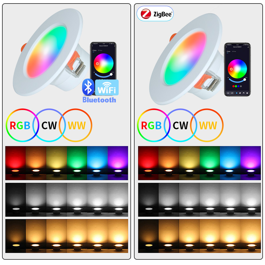 2025 New Tuya APP or Smart Life APP Supproted Smart RGB Downlight with Mulit-scene and RGBW Light Dimming and Color Changeable