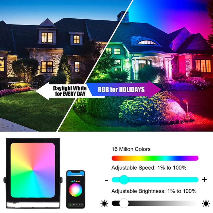 Smart Flood Light Garden Building Lighting RGBCW IP65 Angle Adjustable TUYA App Control Outdoor Flood Light Support Dimming