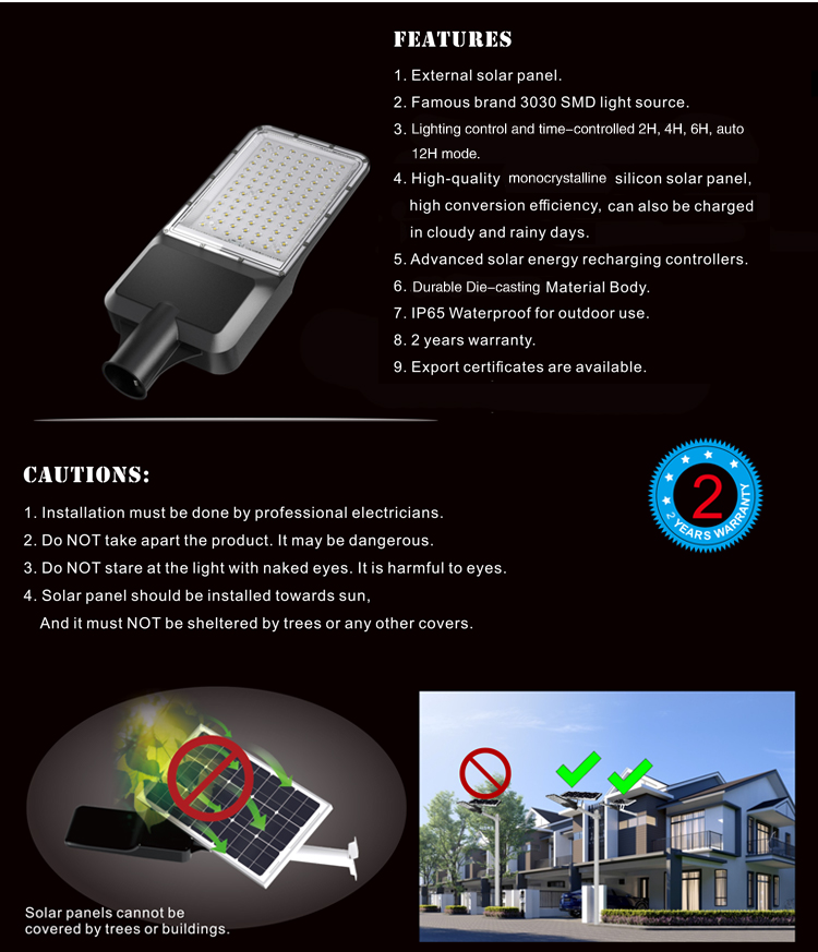 China Manufacture Wholesale New Solar Energy Smart Diecasting Aluminum Outdoor Commercial Landscape LED Solar Cell Street Light
