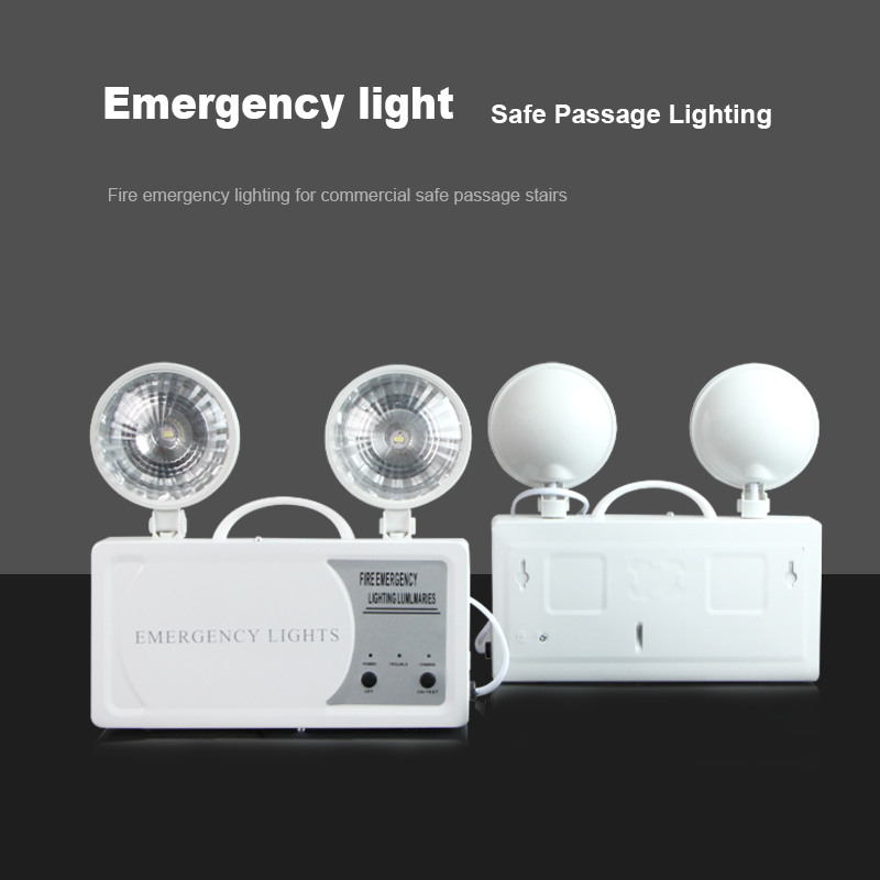 Wall Mounted Automatic Twin Head Exit Light Fixture Two Lamp Fire Battery Backup Rechargeable Led Emergency Light for Hotel