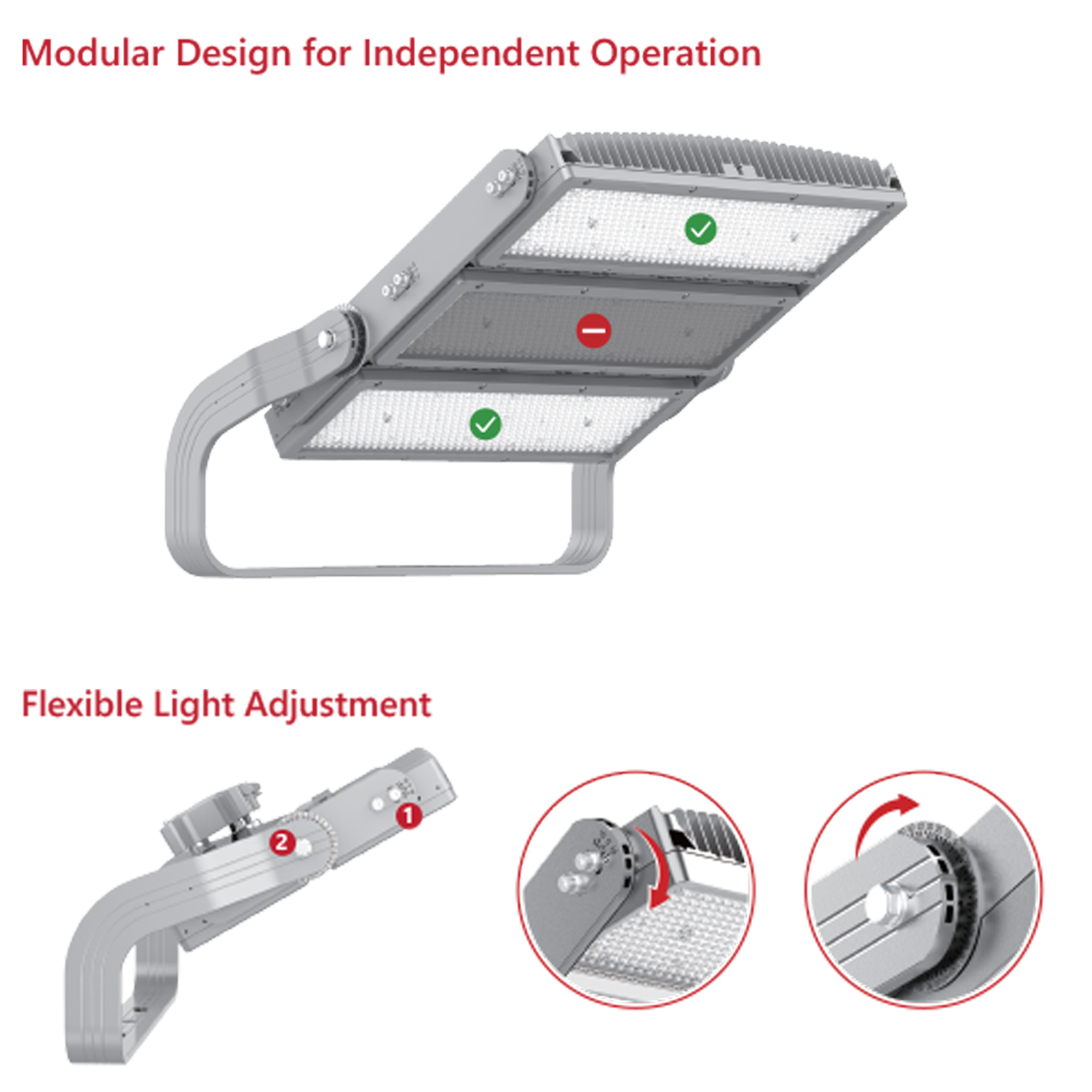 1800W Modular LED Flood Light Sports Stadium Light 170Lm/W 500W 600W 1000W 1200W 1500W CE RoHS Certified Outdoor Events Lighting