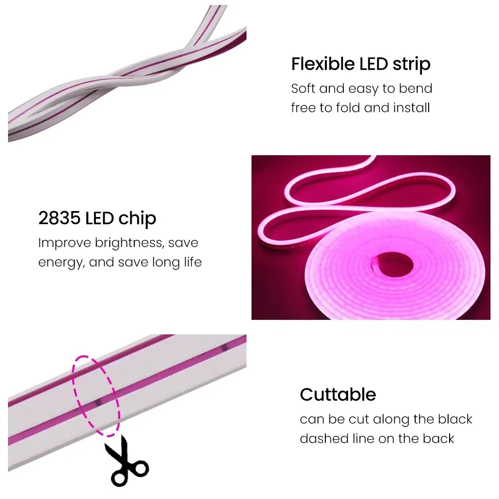 Flexible RGB LED Neon Strip Lighting with 12 Colors for Decorative Ambiance