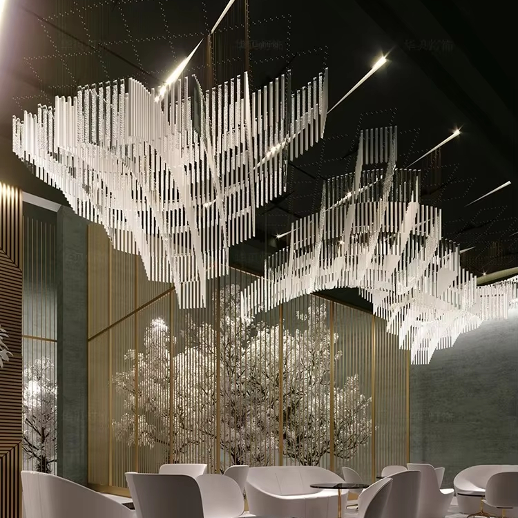 Customized Glass Chandelier for Hotel/Villa/Restaurant-LED Adjustable Height Dimmable 2700K-6500K Color Temp 5-Year Warranty