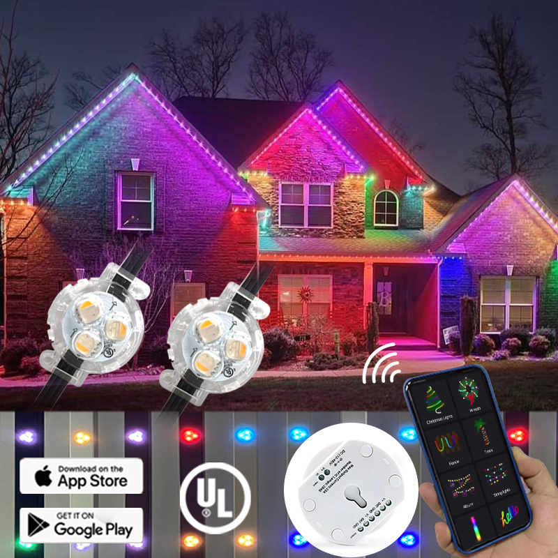 IPX Pixel Outdoor LED PVC Point Light Controller App Addressable Smart Christmas Lights Garden Permanent Use IP67 Rated