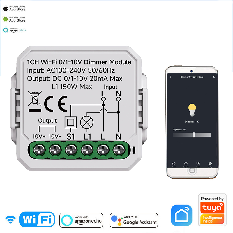 0/1-10V Tuya Smart WiFi Zigbee LED Dimmer Controller Voice Control 150W Max Load Push Dimmer Smart Life APP Control 100-240V