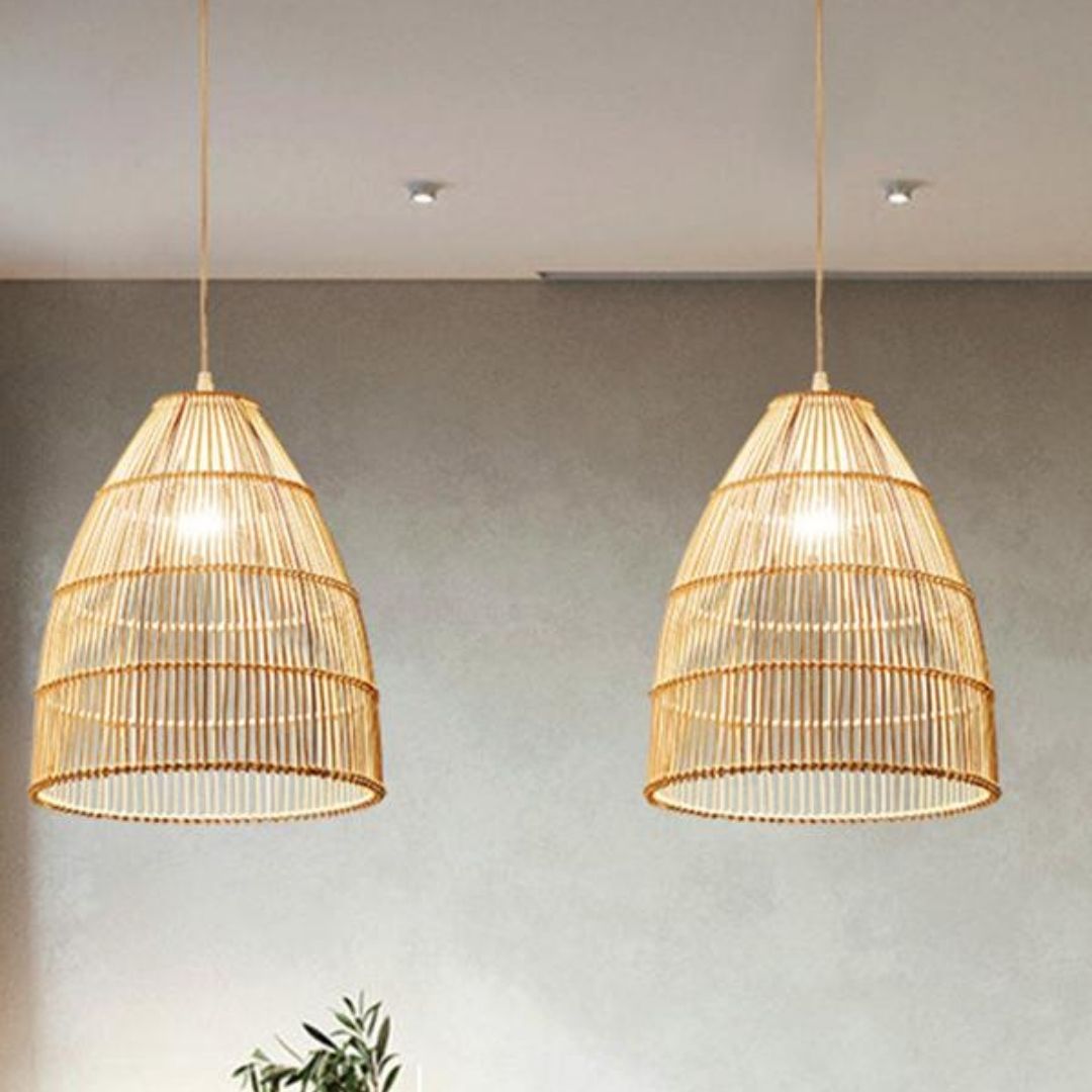 Rattan Ceiling Light Suitable for Hospitality and Commercial Spaces with Durable Structure and Warm Ambient Lighting