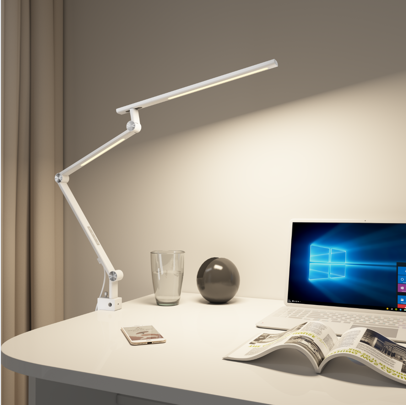 Aluminium Contemporary Touch/Remote Dimmable Colour-Adjustable AC E26 Reading Lighting Foldable Dual-Light Desk Memory/Timer