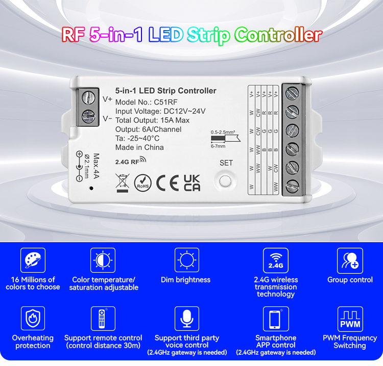 Multi-functional 5-in-1 Smart Controller APP Remote Timing Group Control Home Lighting Intelligent Module