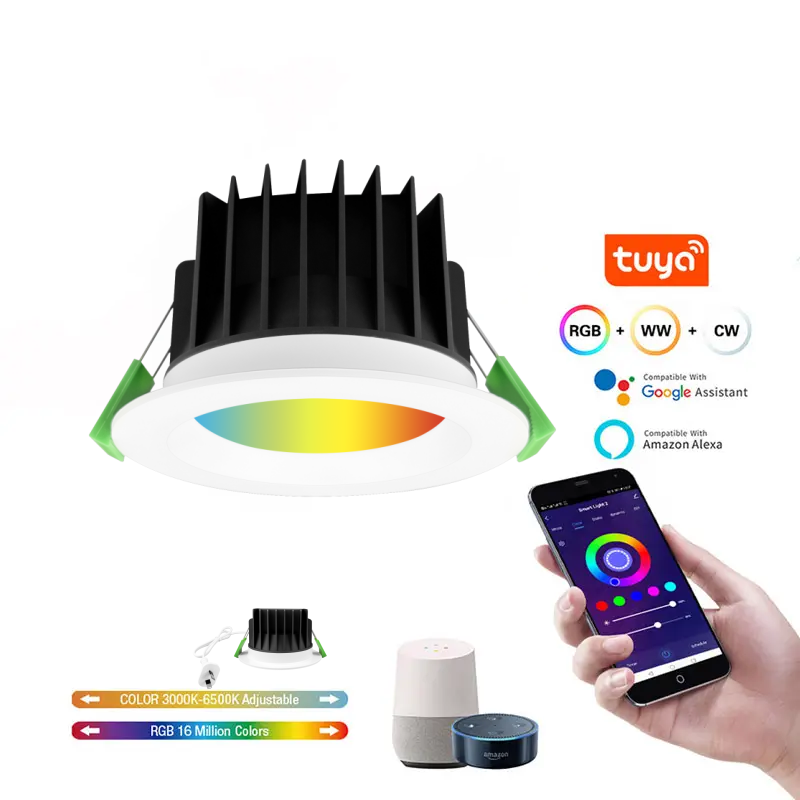 TUYA Recessed 10W Dimmable RGBW TUYA Wifi ZigBee Control Smart LED Downlight Hotel Restaurant Modern Ceiling Lighting Solutions