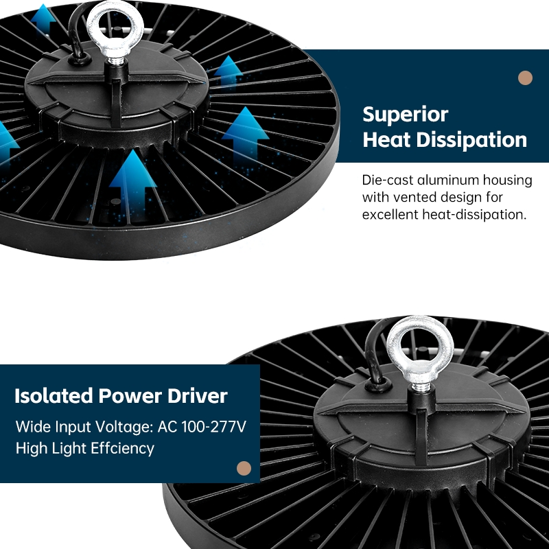 Premium Quality Round UFO LED High Bay Light 150W IP65 Integrated Driver for Industrial Facility Lighting