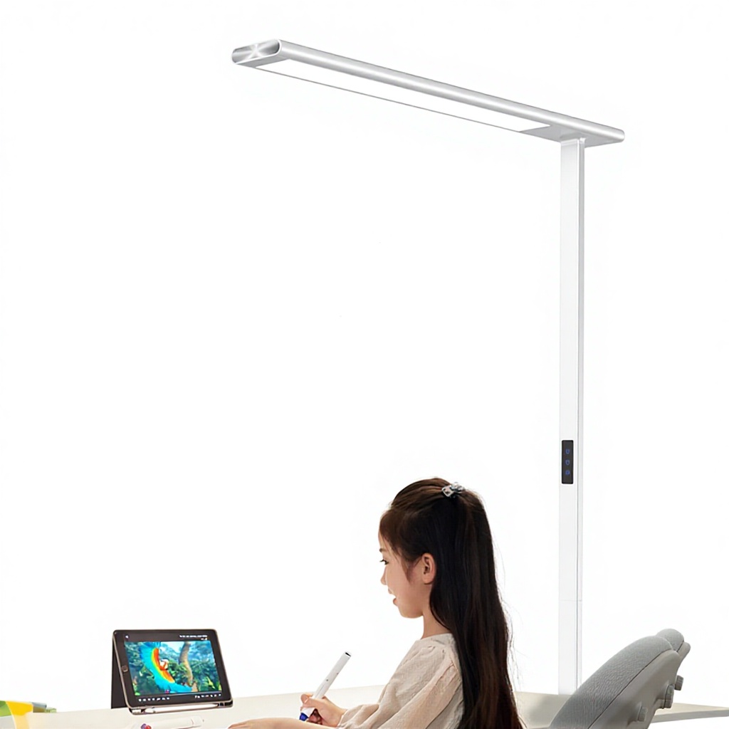 Long Arm LED Floor Lamp Eye Protection USB Port and Touch Control Design Learning Lamp for Students Reading or Studying