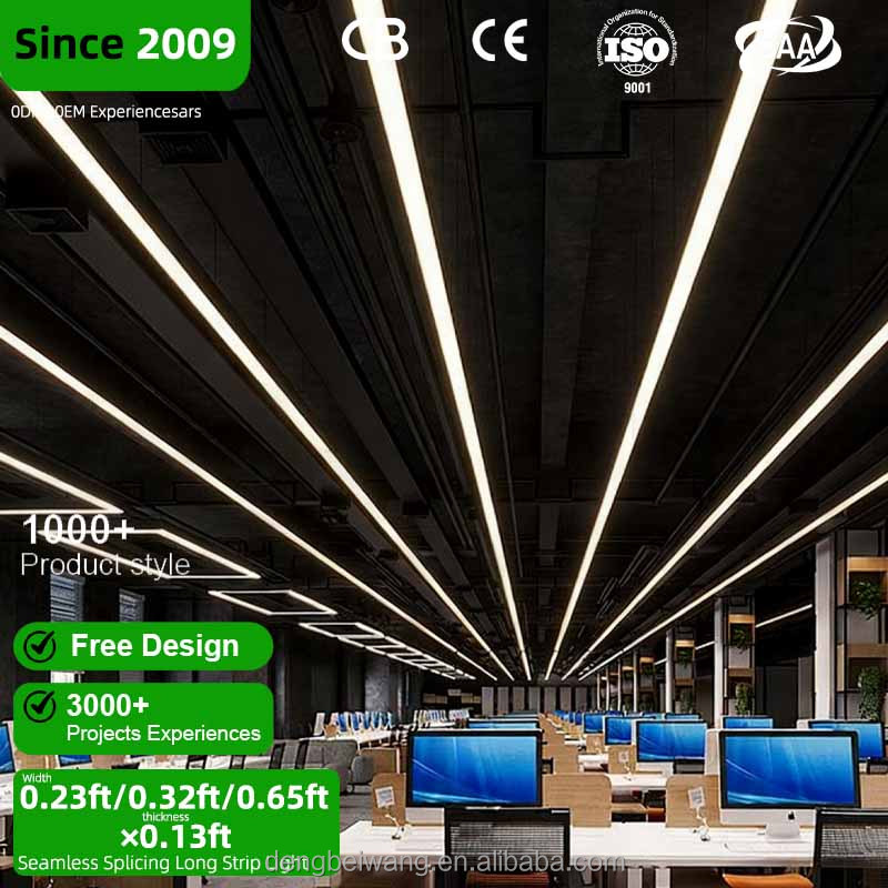 Customized Aluminum Design Gym Ceiling Light Linear Pendant Hanging Chandelier LED Lights Black Ra90 Supermarket Office Hotel
