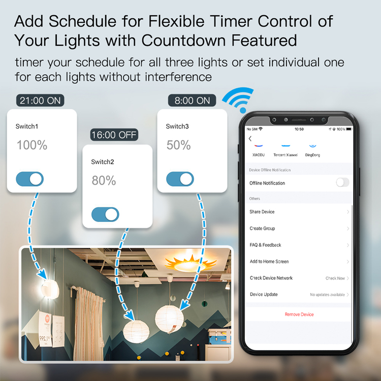 Tuya Smart WiFi Touch Dimmer Switch 220VAC 1/2/3 Gang LED Dimmer Controller for Smart Life App EU Standard