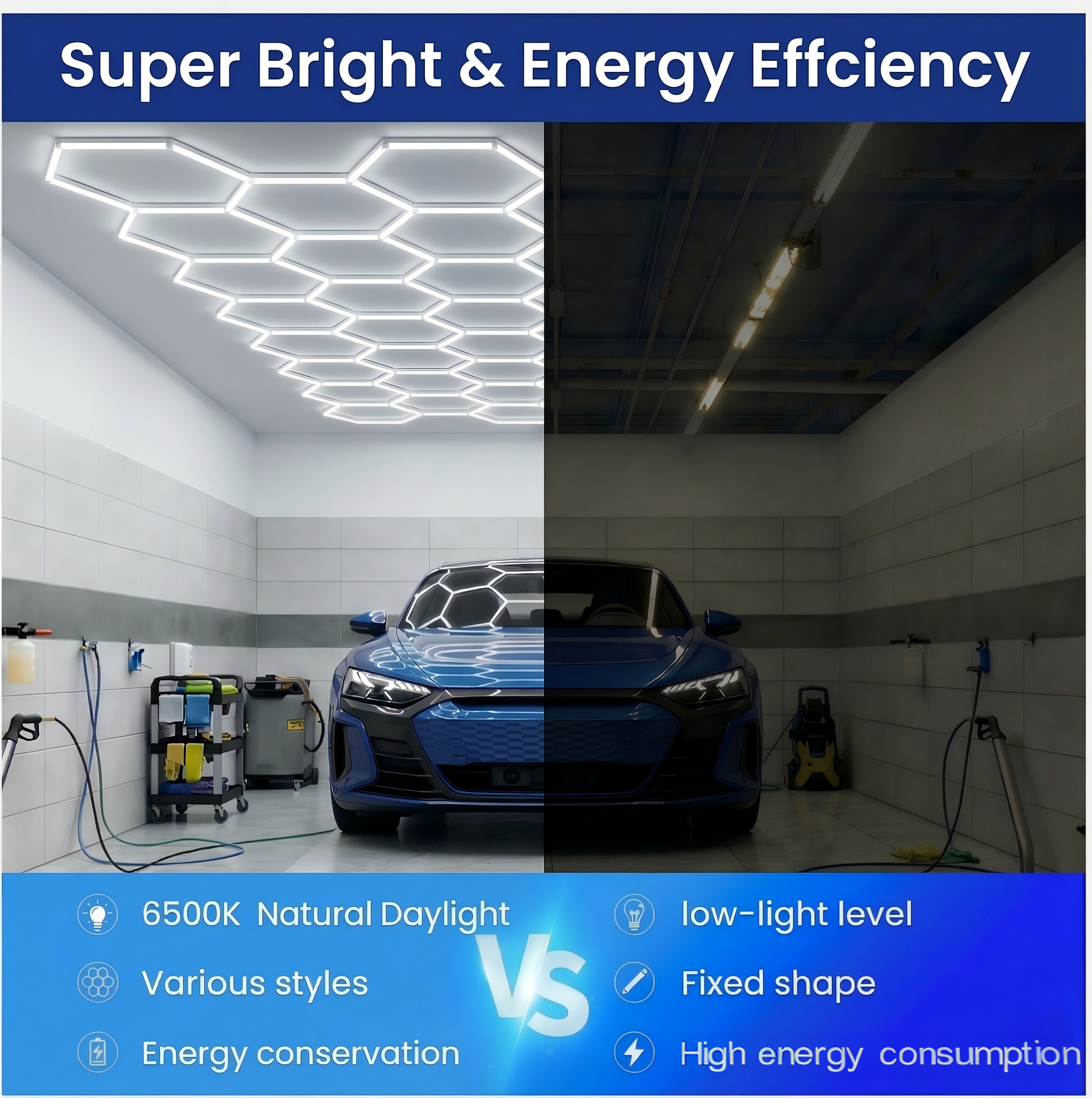Wholesale LED Hexagonal Honeycomb Lamps for Car Detailing Workshop Lighting Garage for Warehouse Bars Gyms Dance Rooms Use
