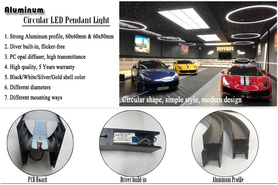 Aluminum profile round circle shape pendant linear light