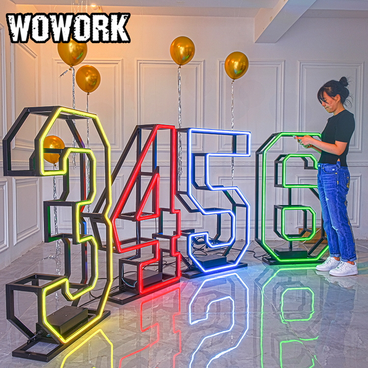 Metal RGB Led 3ft 4ft 5ft 120cm Giant Large Light Up Big Neon Marquee Letter Number Stackable For Wedding Party Event Decoration