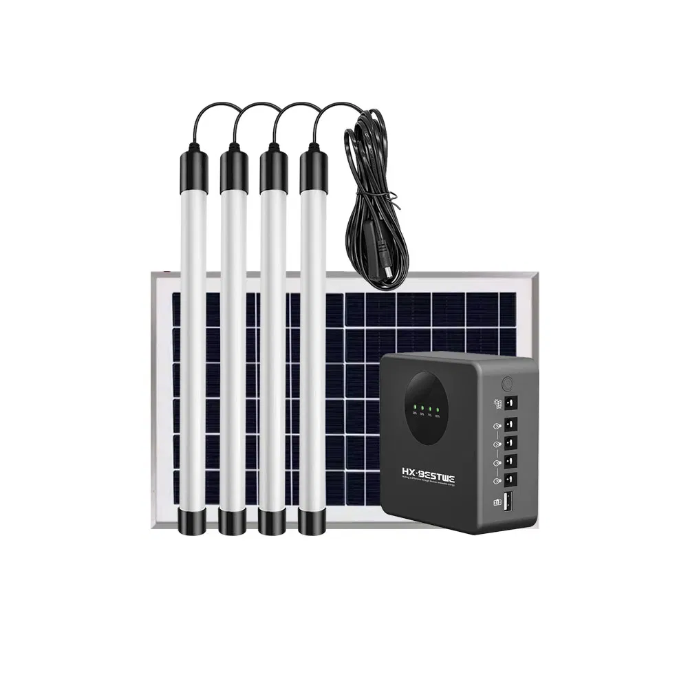 Bestwe Energy Efficient Solar Outdoor Indoor 4 LED Lamp Lighting Power System