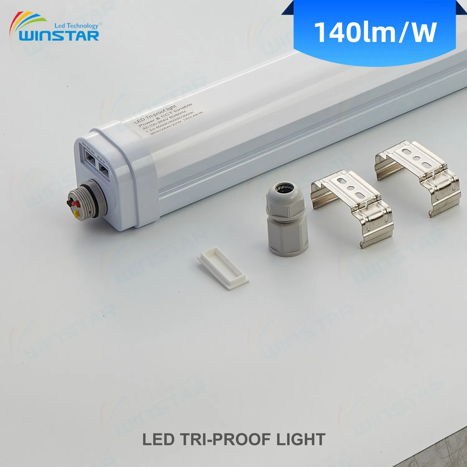 Ultra-Efficient 160lm/W Field-Configurable IP65 LED Tri-Proof Linear Light 3 CCT Adjustable Via End-Cap Full PC Housing Parking Garage Industrial Facility CE
