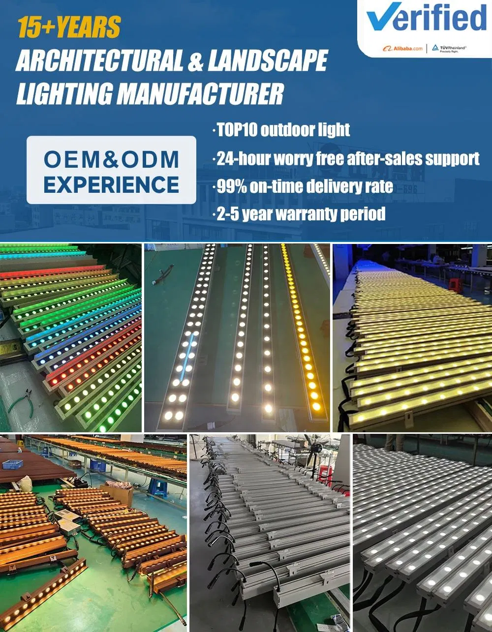 Exterior RGB Aluminum Wall Washer Light IP65 Waterproof Outdoor LED Linear Commercial Building Wall Wash Lighting