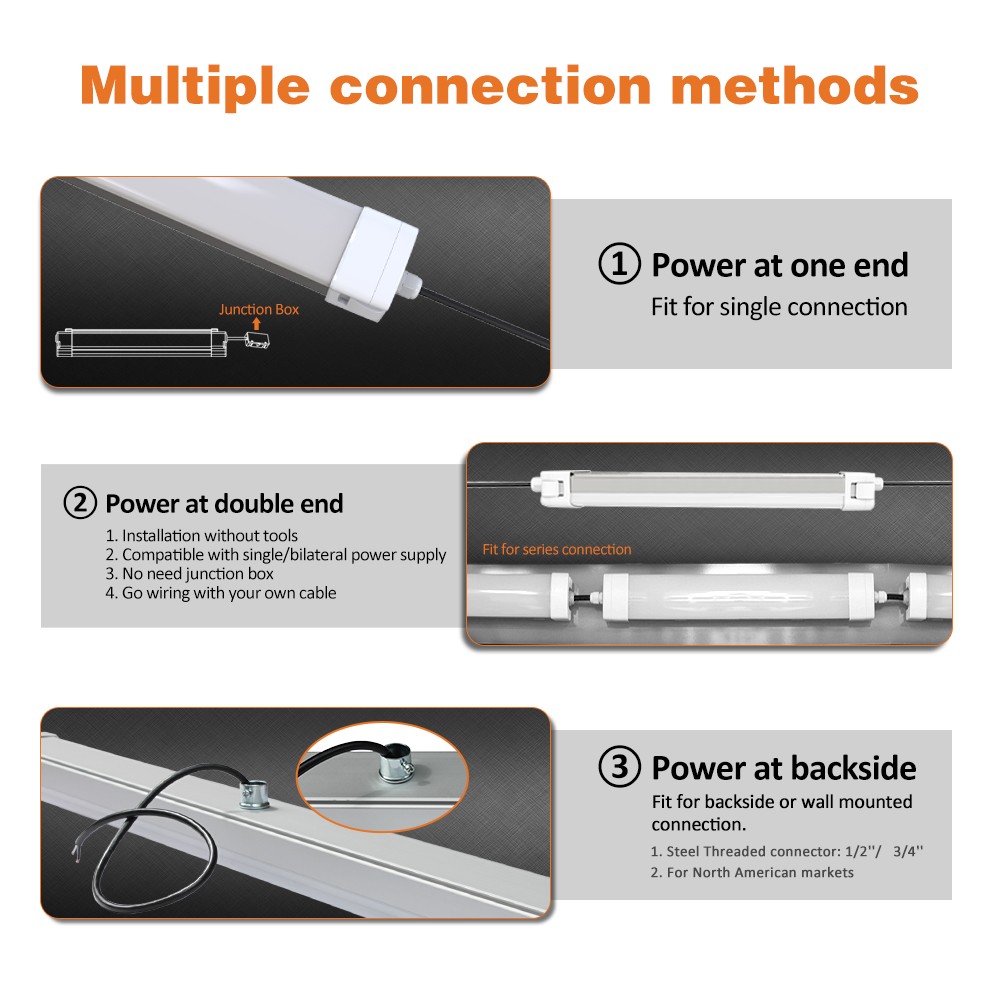 IP65 2FT 4FT 5FT Warehouse 40W Commercial Waterproof LED Tri-Proof Batten Light Linear Tube Aluminum Body