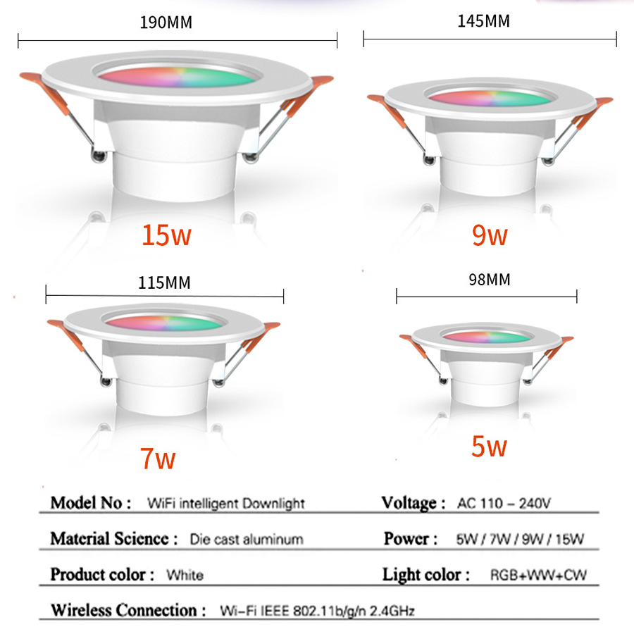 2025 New Tuya APP or Smart Life APP Supproted Smart RGB Downlight with Mulit-scene and RGBW Light Dimming and Color Changeable